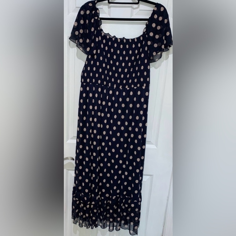 Elegant Navy Dress with Cream Polka Dots vintage